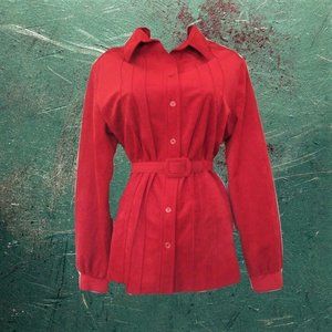 1970s vintage plus size red velour shirt 1x xl